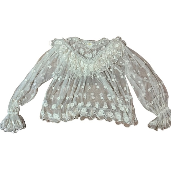Ulla Johnson Ivory Lace Long Sleeve Lucien Sheer Top Size 4 - Picture 3 of 6